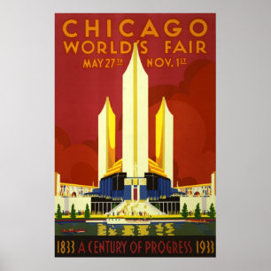 Poster Vintage voyage de Chicago et Imprimés rétro