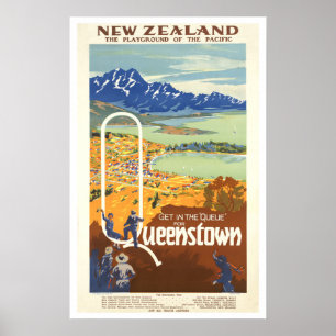 Poster Vintage voyage de ~ de Queenstown, Nouvelle