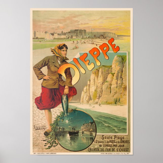 Poster Vintage voyage de Dieppe France 1900 (Devant)