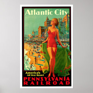 Poster Vintage voyage de fille de New Jersey d'Atlantic
