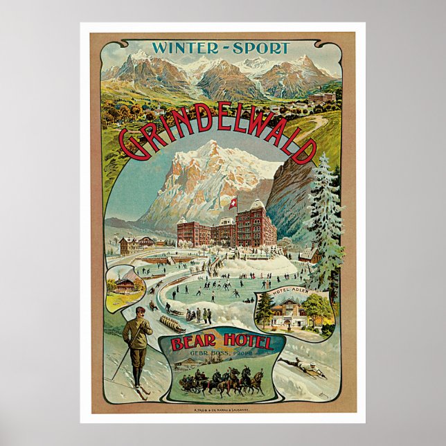 Poster Vintage voyage de Grindelwald Suisse (Devant)