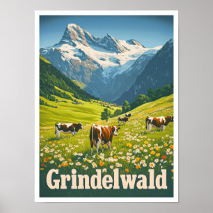Poster Vintage voyage de Grindelwald Suisse