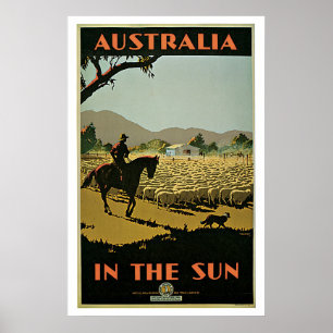 Poster Vintage voyage de la ferme des moutons d'Australie