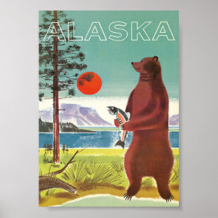 Poster Vintage voyage de l'Alaska avec ours
