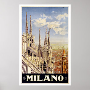 Poster Vintage voyage de l'église Milano Italie