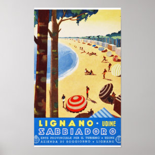 Poster Vintage voyage de Lignano Italie restauré