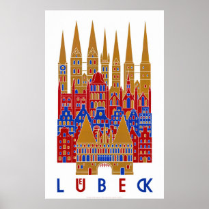 Poster Vintage voyage de Lübeck Allemagne restauré
