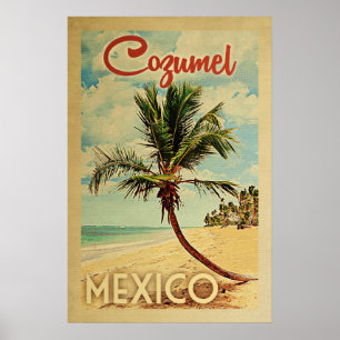 Poster Vintage voyage de palmier de Cozumel