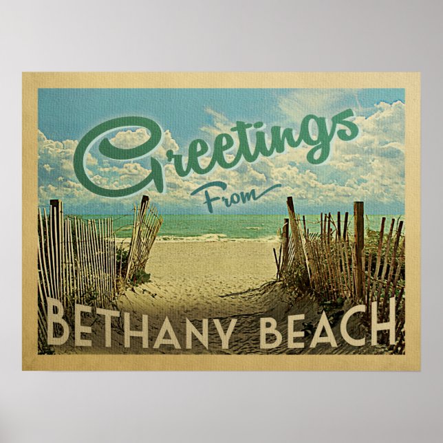 Poster Vintage voyage de plage de Bethany (Devant)