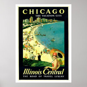 Poster Vintage voyage de plage de Chicago Illinois
