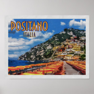 Poster Vintage voyage de Positano Italie Amalfi