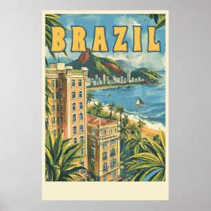 Poster Vintage voyage de Rio de Janeiro, Brésil