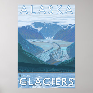 Poster Vintage voyage de scène de glacier d'AlaskaLarge