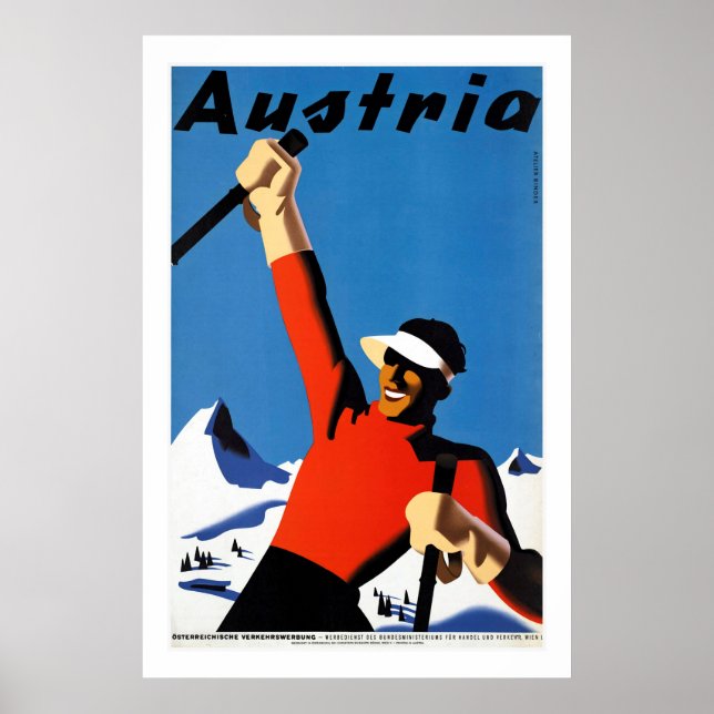 Poster Vintage voyage de ski en Autriche (Devant)