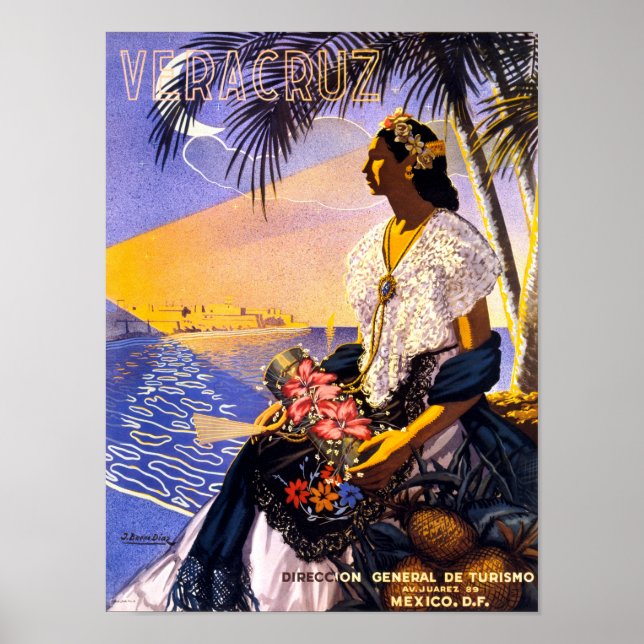 Poster Vintage voyage de Veracruz Mexique restauré (Devant)