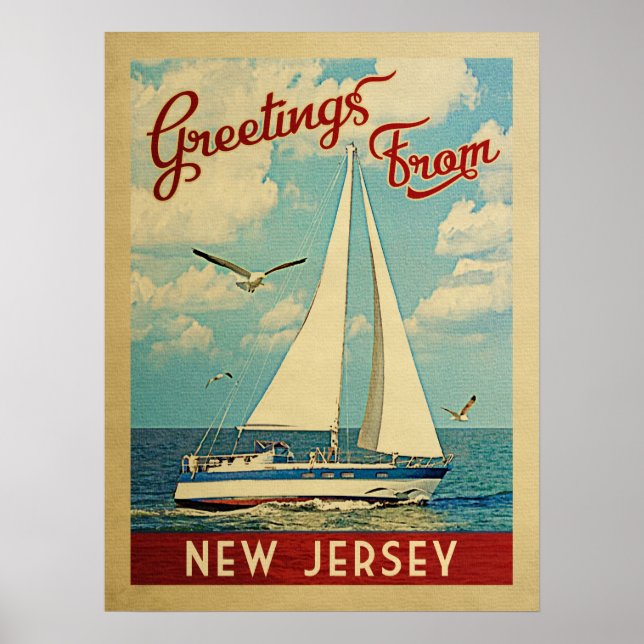 Poster Vintage voyage de voilier du New Jersey (Devant)
