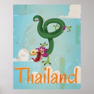Poster Vintage voyage de vol vers la Thaïlande