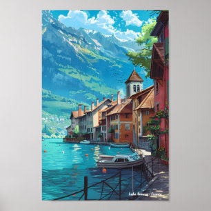 Poster Vintage voyage du lac d'Annecy France