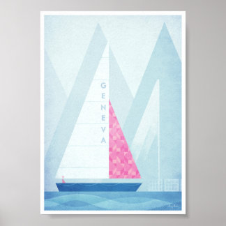 Poster Vintage voyage du lac Léman