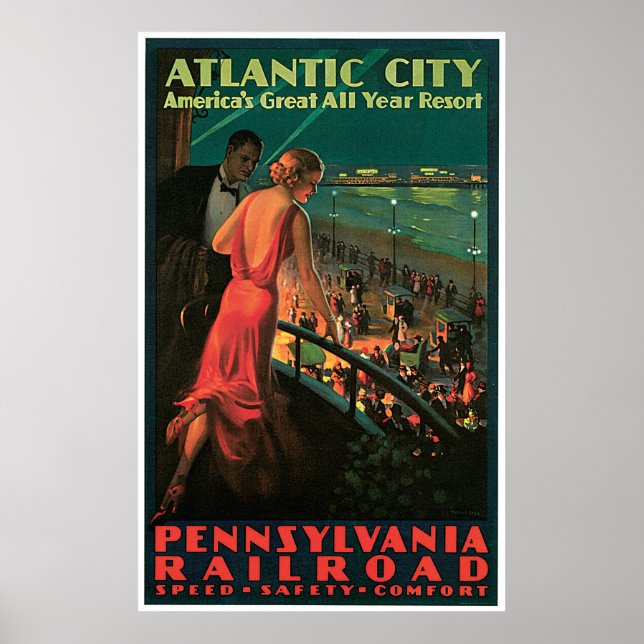 Poster Vintage voyage du New Jersey d'Atlantic City (Devant)