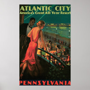 Poster Vintage voyage du New Jersey d'Atlantic City