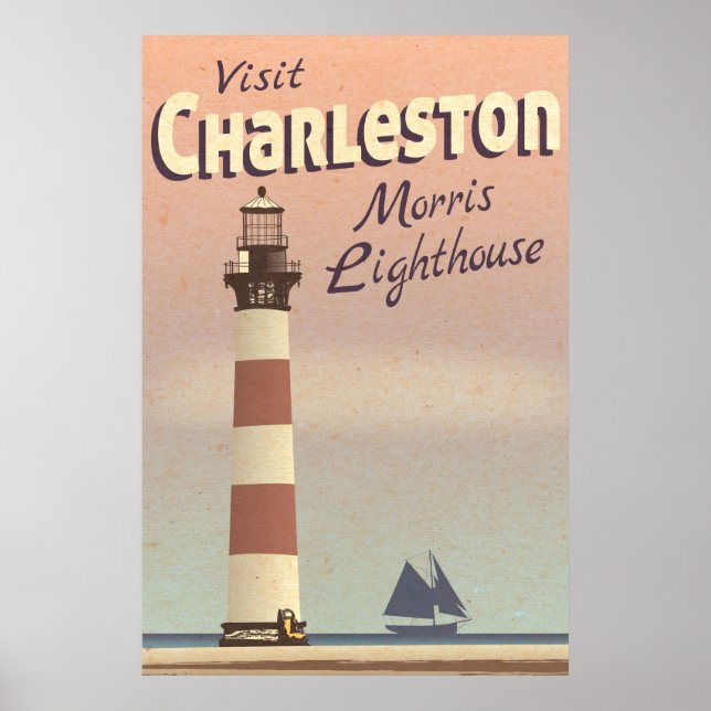 Poster Vintage voyage du phare de Charleston Morri (Devant)