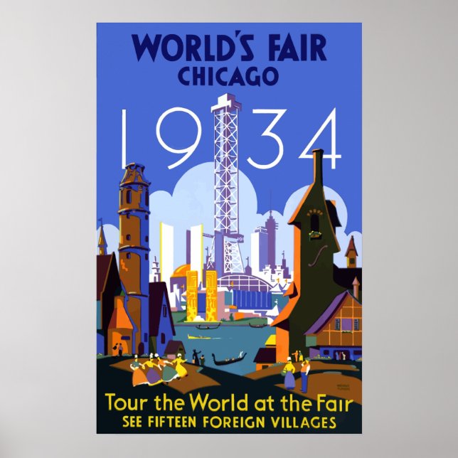 Poster Vintage voyage du salon mondial de Chicago  (Devant)