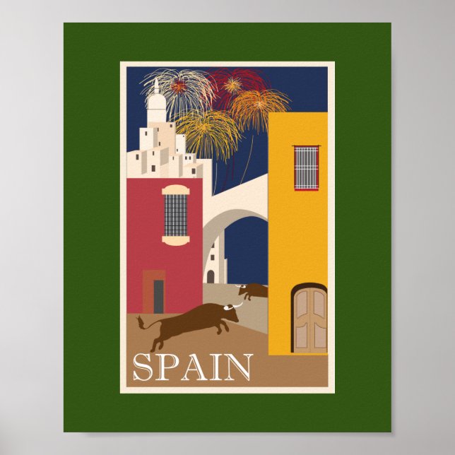 Poster Vintage voyage Espagne Peinture Pompiers (Devant)