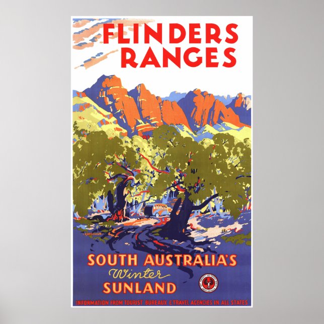 Poster Vintage voyage Flinders Ranges Australie (Devant)