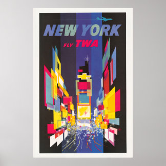 Poster Vintage voyage, Fly Twa, New York