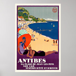 Poster Vintage voyage français Antibes Juan-les-Pi