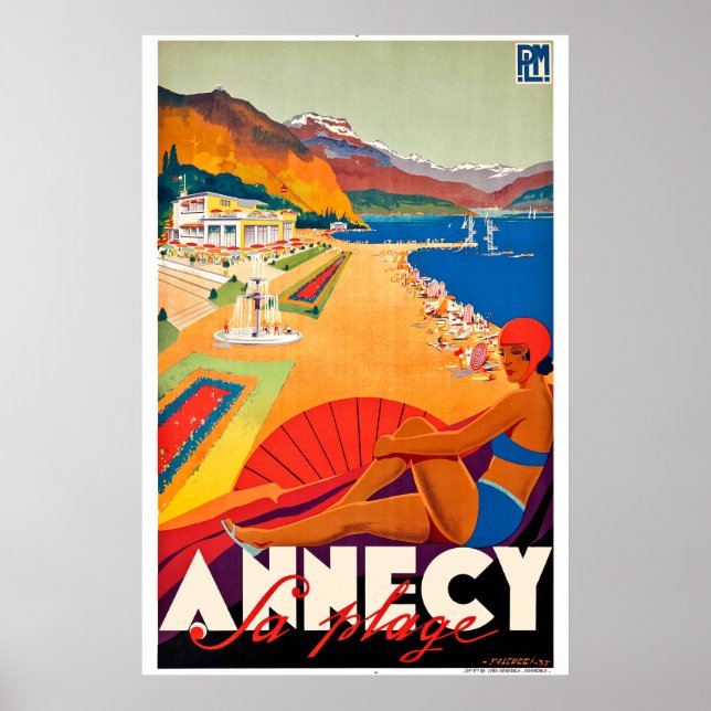 Poster Vintage voyage France - Anncey a la plage (Devant)