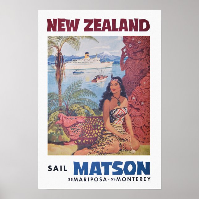 Poster Vintage voyage France - Nouvelle-Zélande (Devant)