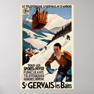 Poster Vintage voyage France - St Gervais Les Bain