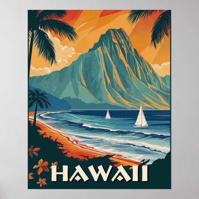 Poster Vintage voyage Hawaï (Devant)