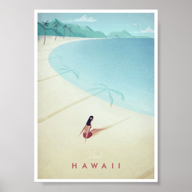 Poster Vintage voyage Hawaii (Devant)