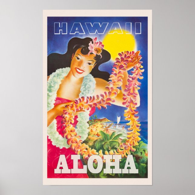 Poster Vintage voyage Hawaii (Devant)