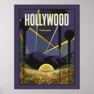 Poster Vintage voyage Hollywood Los Angeles