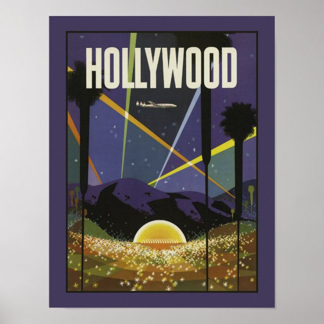 Poster Vintage voyage Hollywood Los Angeles (Devant)