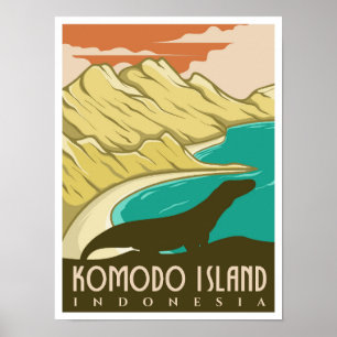 Poster Vintage voyage Indonésie de l'île de Komodo
