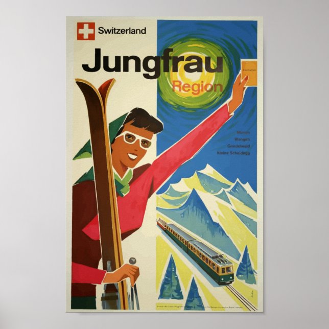 Poster Vintage voyage Jungfrau Suisse (Devant)