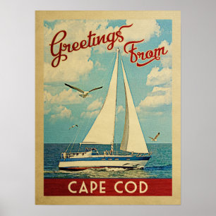 Poster Vintage voyage le Massachusetts de voilier de Cape