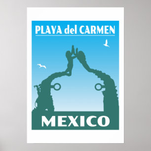 Poster Vintage voyage Mexique Souvenir Playa del Carmen