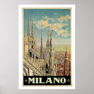 Poster Vintage voyage, Milan Italie