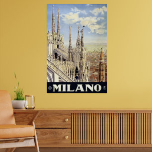 Poster Vintage voyage Milano Italie Cathédrale gothique D