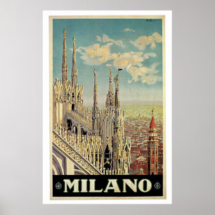Poster Vintage voyage Milano Milan Italie