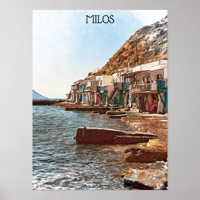 Poster Vintage voyage Milos Grèce (Devant)
