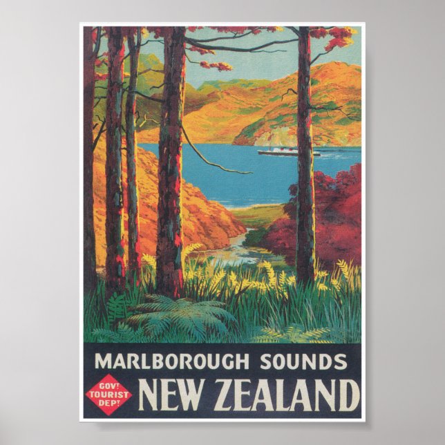 Poster Vintage voyage néo-zélandais (Devant)