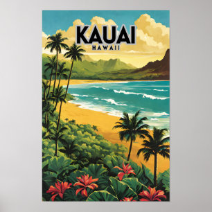 Poster Vintage voyage nostalgique de Kauai Hawaii