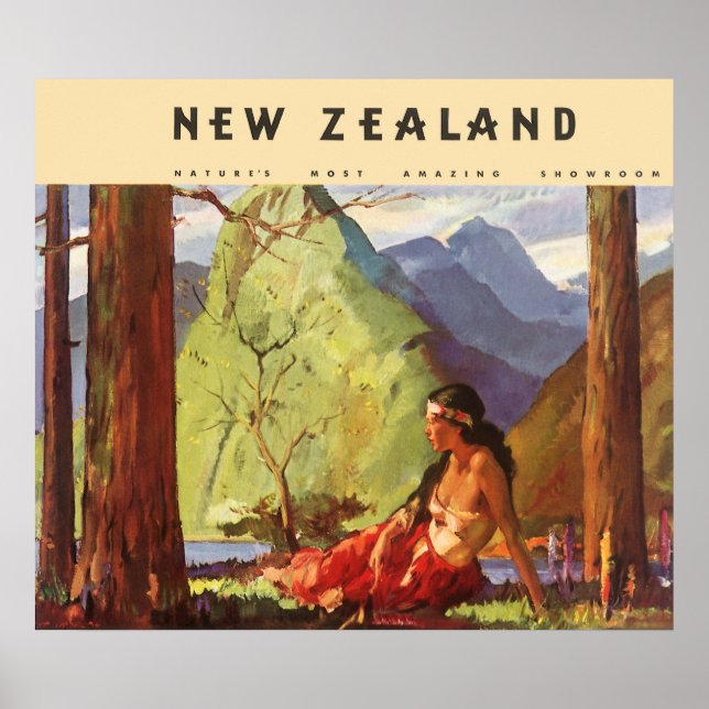 Poster Vintage voyage, Nouvelle-Zélande Paysage Femme aut (Devant)
